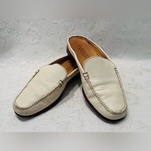 Lands End Shoes Loafer Mules Sz 6 Slip On Comfort Flats Pebbled Leather Cream